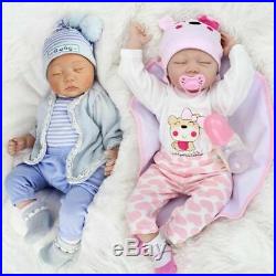 24 inch Boy and Girl Reborn Toddler Dolls Twins Newborn Lifelike Soft Vinyl Doll