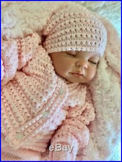 Reborn Baby Girl Doll Pink Spanish Knitted Set & Dummy M