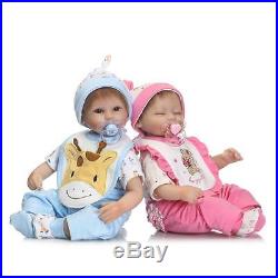 17'' Reborn Twin Silicone Dolls Boy Girls Vinyl Baby Doll Newborn Sleep Dolls