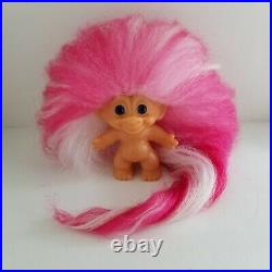 1960's Troll Doll Vintage DAM Scandia Pink & White Mohair & Blue Spiral Eyes