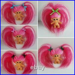 1960's Troll Doll Vintage DAM Scandia Pink & White Mohair & Blue Spiral Eyes