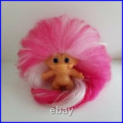 1960's Troll Doll Vintage DAM Scandia Pink & White Mohair & Blue Spiral Eyes