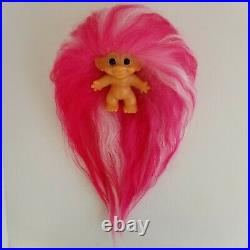 1960's Troll Doll Vintage DAM Scandia Pink & White Mohair & Blue Spiral Eyes