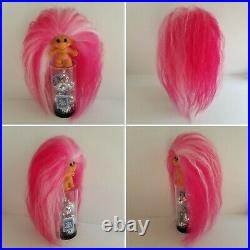 1960's Troll Doll Vintage DAM Scandia Pink & White Mohair & Blue Spiral Eyes