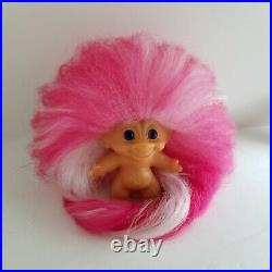 1960's Troll Doll Vintage DAM Scandia Pink & White Mohair & Blue Spiral Eyes