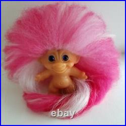 1960's Troll Doll Vintage DAM Scandia Pink & White Mohair & Blue Spiral Eyes