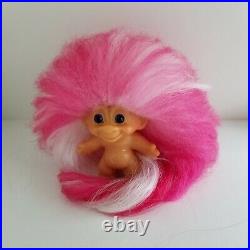 1960's Troll Doll Vintage DAM Scandia Pink & White Mohair & Blue Spiral Eyes