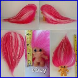 1960's Troll Doll Vintage DAM Scandia Pink & White Mohair & Blue Spiral Eyes