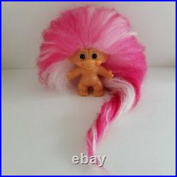 1960's Troll Doll Vintage DAM Scandia Pink & White Mohair & Blue Spiral Eyes