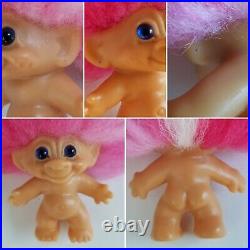 1960's Troll Doll Vintage DAM Scandia Pink & White Mohair & Blue Spiral Eyes