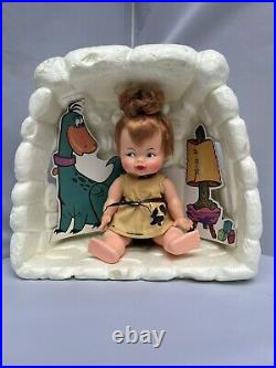 1965 Ideal Toys Baby Pebbles Flintstones Doll 8 with Cave House NIB RARE