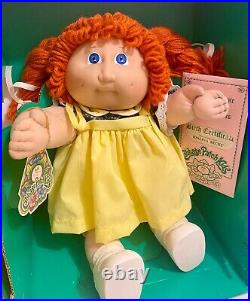 1983 Cabbage Patch Kids Doll RARE Blue Eyes, Red Fuzzy Hair, Pigtails, Dimples