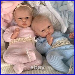19 Twins Cloth Body Soft Silicone Reborn Baby Doll Lifelike Newborn Dolls Gift
