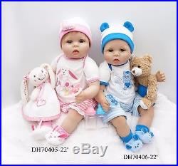 22'' 2pcs Reborn Baby Twins Dolls Boy Girl Vinyl Silicone Handmade likelife gift