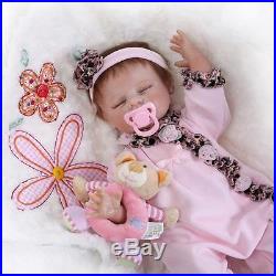 22''Handmade Lifelike Baby Girl Silicone Vinyl Reborn Newborn Dolls+Clothes+Bear