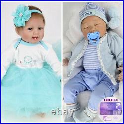 22'' Realistic Reborn Baby Twins Toddler Girl&Boy Vinyl Silicone Newborn Dolls