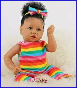 22 Realistic Reborn Silicone Vinyl African American Girl Doll with Rooted Hair