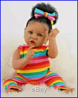 22 Realistic Reborn Silicone Vinyl African American Girl Doll with Rooted Hair
