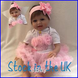 22 Soft Vinyl Silicone Real Life Like Reborn Baby Doll Newborn Dolls Pink Skirt