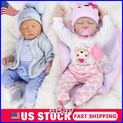 22'' Twins Lifelike Newborn Babies Silicone Vinyl Reborn Baby Girl+Boy Dolls US