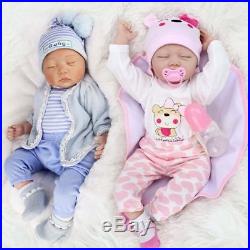 22'' Twins Lifelike Newborn Babies Silicone Vinyl Reborn Baby Girl+Boy Dolls US