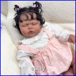 24In Pickle Dark Skin Reborn Dolls Toddler Girl Lifelike Rooted Hair Cuddly Baby