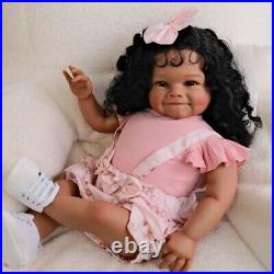 24 Finished Reborn Baby Doll Toddler Girl Rooted Hair Dark Skin Soft Cloth Body 24 Finished Reborn Baby Doll Toddler Girl Rooted Hair Dark Skin Soft Cloth Body
