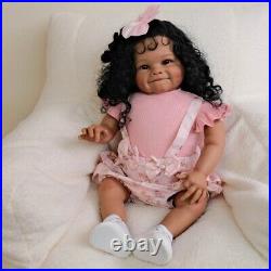 24 Finished Reborn Baby Doll Toddler Girl Rooted Hair Dark Skin Soft Cloth Body 24 Finished Reborn Baby Doll Toddler Girl Rooted Hair Dark Skin Soft Cloth Body