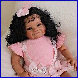 24 Finished Reborn Baby Doll Toddler Girl Rooted Hair Dark Skin Soft Cloth Body 24 Finished Reborn Baby Doll Toddler Girl Rooted Hair Dark Skin Soft Cloth Body