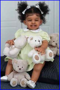 24inch Dark Brown Skin Reborn Toddler Girl Doll Happy Baby Rooted Hair African