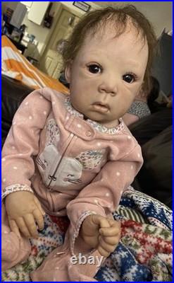 25 inch toddler reborn baby doll brown rooted hair and brown eyes