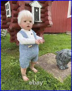 25inch Lifelike Boy Reborn Baby Doll Sandie Rooted White Hair Standing Legs Gift