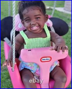 26inch Completed Reborn Baby Doll Rooted Hair African Toddler Girl Kids Toy Gift