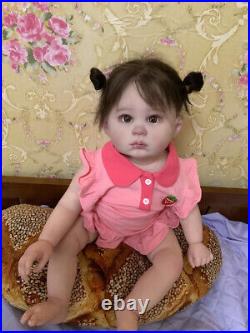 27in Realistic Toddler Girl Reborn Baby Doll Hand-rooted Mohair Cuddly Body Gift