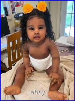 28In Reborn Baby Dolls Dark Skin Toddler African Girl Hand-Rooted Black Hair Toy