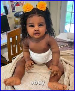 28In Reborn Baby Dolls Dark Skin Toddler African Girl Hand-Rooted Black Hair Toy