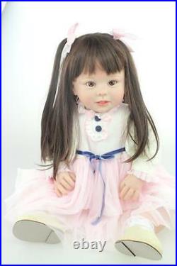 28 Handmade Vinyl Silicone Reborn Baby Girl Dolls Long Hair Beauty Playmate Toy