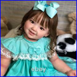 28 Painted Reborn Baby Doll Toddler Girl Long Hair Cloth Body Finished Doll Toy 28 Painted Reborn Baby Doll Toddler Girl Long Hair Cloth Body Finished Doll Toy