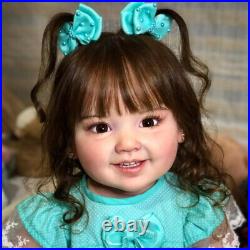 28 Painted Reborn Baby Doll Toddler Girl Long Hair Cloth Body Finished Doll Toy