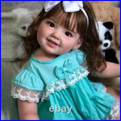 28 Painted Reborn Baby Doll Toddler Girl Long Hair Cloth Body Finished Doll Toy