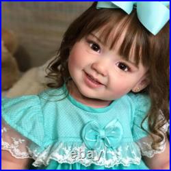 28 Painted Reborn Baby Doll Toddler Girl Long Hair Cloth Body Finished Doll Toy