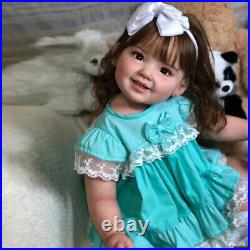 28 Painted Reborn Baby Doll Toddler Girl Long Hair Cloth Body Finished Doll Toy