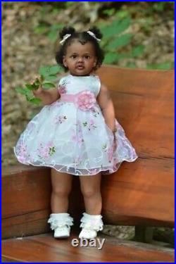 28'' Realistic Toddler Reborn Dolls Girl African American Black vinyl Silicone
