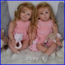 28 Reborn Baby Doll 2pcs Adorable Toddler Girl Hand-Rooted Hair Cloth Body Gift
