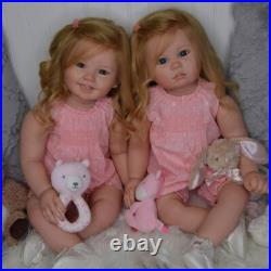 28 Reborn Baby Doll 2pcs Adorable Toddler Girl Hand-Rooted Hair Cloth Body Gift