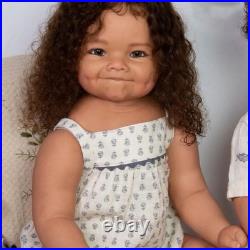 28 Toddler Girl Painted Black Skin Reborn Baby Doll Curly Hair Cloth Body Gift