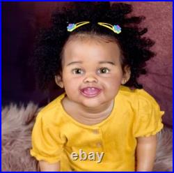 28in Realistic Reborn Doll Rooted Afro Hair Toddler Girl With Cloth Body Gift Toys