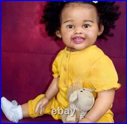 28in Realistic Reborn Doll Rooted Afro Hair Toddler Girl With Cloth Body Gift Toys