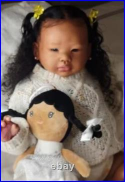 28in Reborn Baby Doll Hand-Rooted Long Hair Dark Skin Toddler Asian African Girl