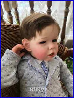 28in Reborn Baby Doll Liam Realistic Finished With Hand-Rooted Hair Toddler Toy